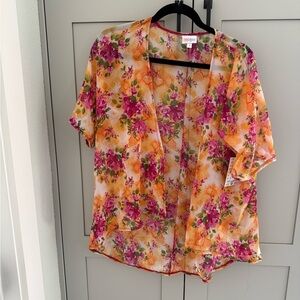 LuLaRoe Bianca (Floral Sheer Blouse - Pink, Orange, Green)